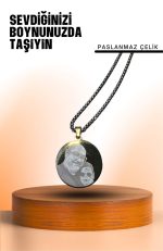 Gold Metal Lazer Baskılı Kolye - Görsel 2